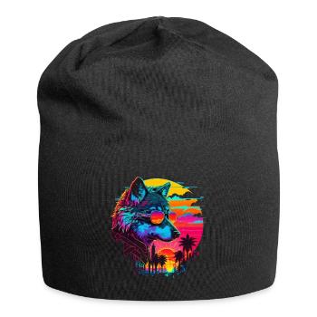 Wolf Retro Illustration Synthwave Art - Jersey-Beanie - Schwarz - Vorne