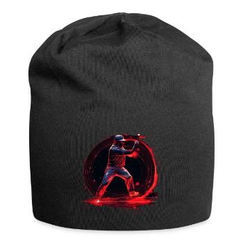 Baseball pitcher in red neon sign, pop art - Jersey Beanie - black - Front