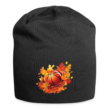 Basketball, maple and oak leaves in autumn - Jersey Beanie - black - Front