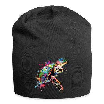 Schildkröte Neon Bunt Ozean Meer Natur Kunst - Jersey-Beanie - Schwarz - Vorne