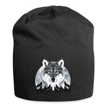 Wolf VollMond Pack Leader Rudelführer Dein Text - Jersey-Beanie - Schwarz - Vorne
