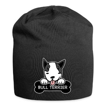Bullterrier und Knochen - Jersey-Beanie - Schwarz - Vorne