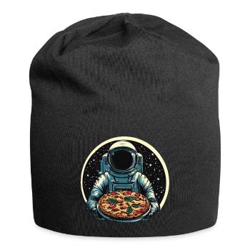 Astronaut with salami pizza space design - Jersey Beanie - black - Front