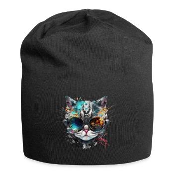 Cyberpunk Cat, Cat's Head, Robot, Cyborg - Jersey Beanie - black - Front
