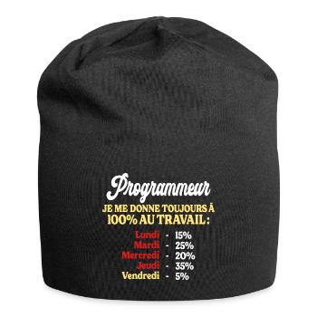 100% Au Travail Citation Drôle Programmeur - Bonnet en jersey - noir - Devant