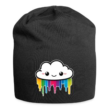 Cute Cloud Raining Rainbow Colors - Jersey Beanie - black - Front