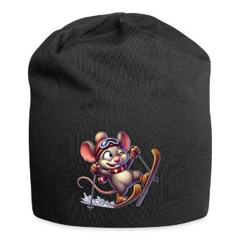 Tollpatschige Maus auf Skiern Winterspaß - Jersey-Beanie - Schwarz - Vorne