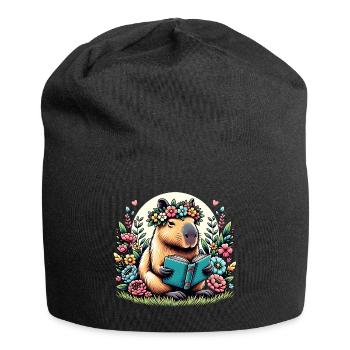 Niedliches Capybara-Lesebuch - Jersey-Beanie - Schwarz - Vorne