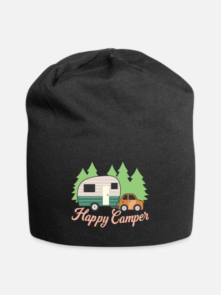 Happy Camper, Wander- & Campingliebhaber, Camper Geschenk - Jersey-Beanie - Schwarz