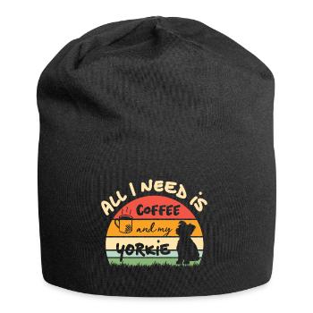 All I need is coffee and my Yorkie - retro sunset - Jersey-Beanie - Schwarz - Vorne