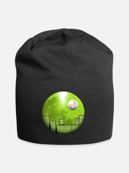 Skyline vor dem Mond mit Mond - Jersey-Beanie - Schwarz
