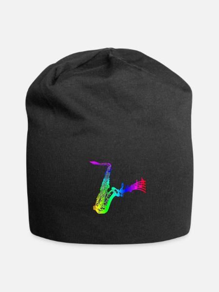 saxophon mit Noten bunt - Jersey-Beanie - Schwarz