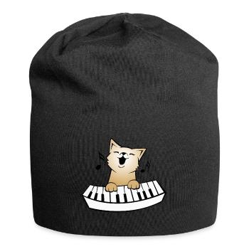 Katze am Klavier, geschenk piano musik katzen - Jersey-Beanie - Schwarz - Vorne