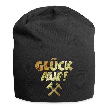 Glück auf mit Schlägel und Eisen Vintage/Goldgelb - Jersey-Beanie - Schwarz - Vorne