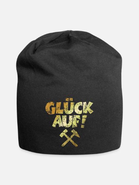 Glück auf mit Schlägel und Eisen Vintage/Goldgelb - Jersey-Beanie - Schwarz