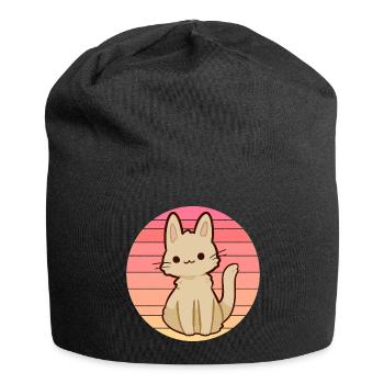 Anime Katze im Sonnenuntergang - Jersey-Beanie - Schwarz - Vorne