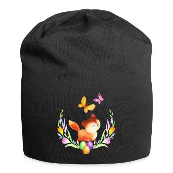 Easter fox spring spring flowers nature spring - Jersey Beanie - black - Front