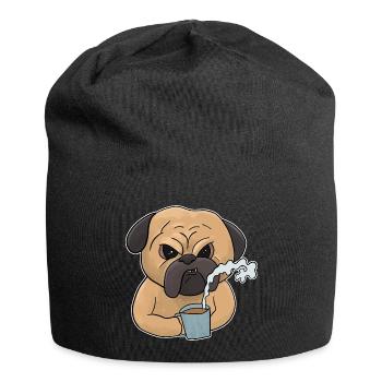 Chien grincheux avec café muffins du matin - Bonnet en jersey - noir - Devant
