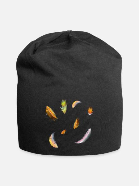 zarte kunterbunte Federn Symbol der Leichtigkeit - Jersey-Beanie - Schwarz