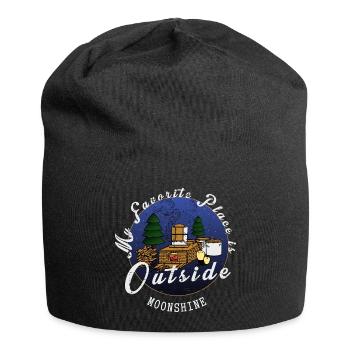 Mein Lieblingsplatz ist Draußen - Jersey-Beanie - Schwarz - Vorne