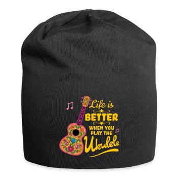 Citation colorée en ukulélé 'La vie est meilleure' - Bonnet en jersey - noir - Devant