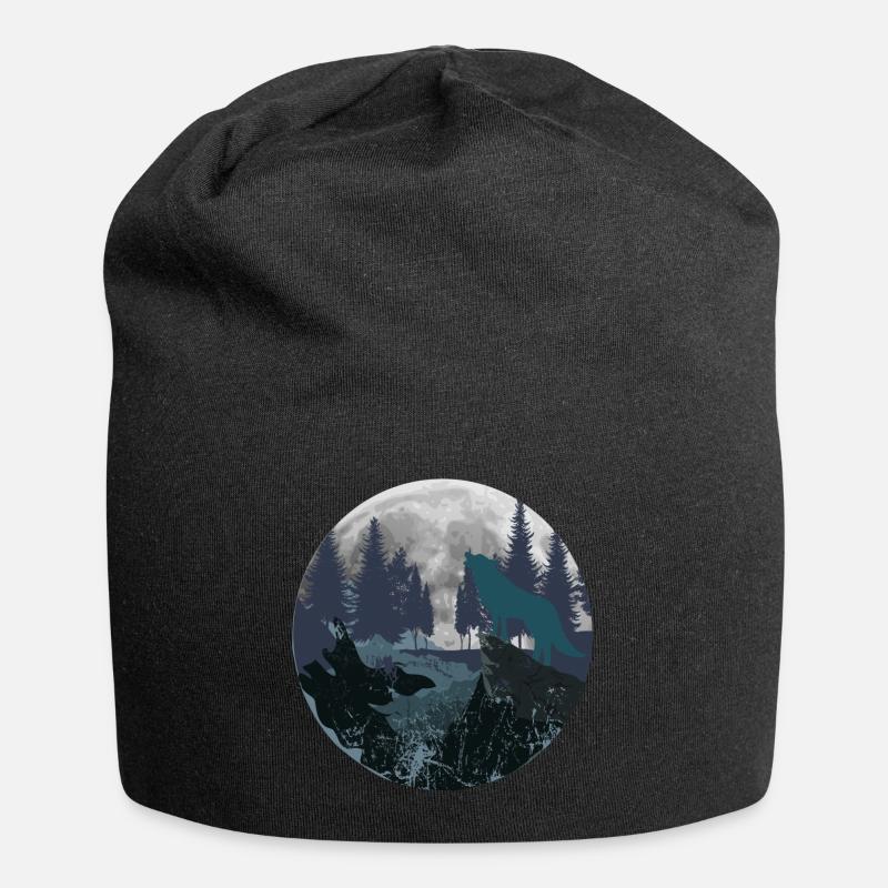 Mountain Wolf Moon - Jersey Beanie - black