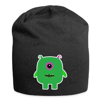 Green Cyclops Monster | Cute Square Alien  - Jersey Beanie - black - Front