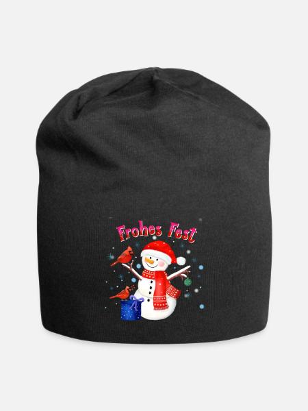 Schneemann wünscht Frohes Weihnachtsfest - Jersey-Beanie - Schwarz