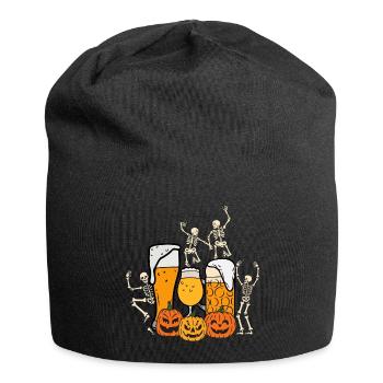 Halloween mit Bier und Skeletten - Jersey-Beanie - Schwarz - Vorne