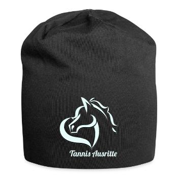 Tannis Ausritte logo hellblau schwarz mit Name - Jersey-Beanie - Schwarz - Vorne