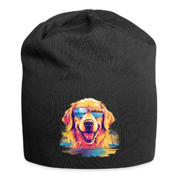 Lustiger Golden Retriever-Hund mit Sonnenbrille - Jersey-Beanie - Schwarz - Vorne