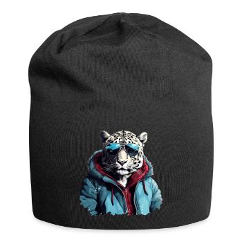 Streetstyle Schneeleopard | Leoparden-Liebhaber - Jersey-Beanie - Schwarz - Vorne