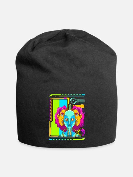 Cyberpunk Retro Synthwave Futuristisch - Jersey-Beanie - Schwarz
