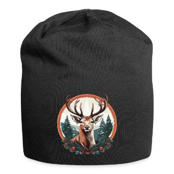 Rentier mit Weihnachtskugeln und Mütze - Jersey-Beanie - Schwarz - Vorne