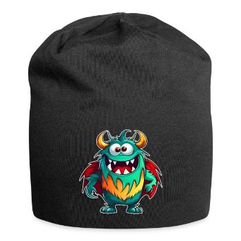 Monstre rieur mignon avec cape de super-héros - Bonnet en jersey - noir - Devant