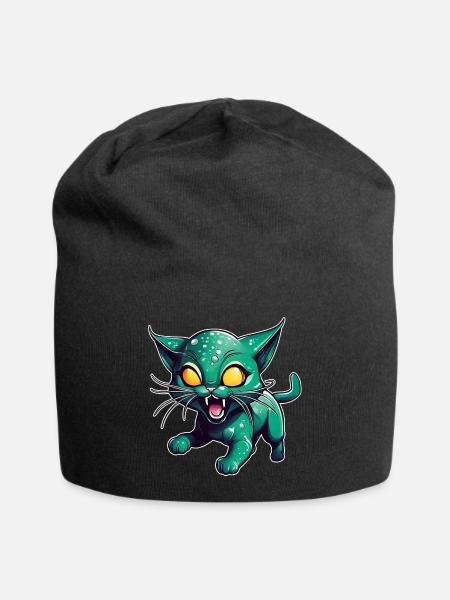 Grüne Alien Katze - Jersey-Beanie - Schwarz