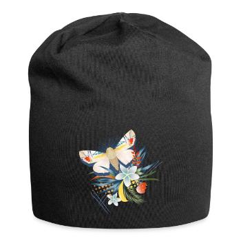 seltener Schmetterling mit exotischen Blüten - Jersey-Beanie - Schwarz - Vorne