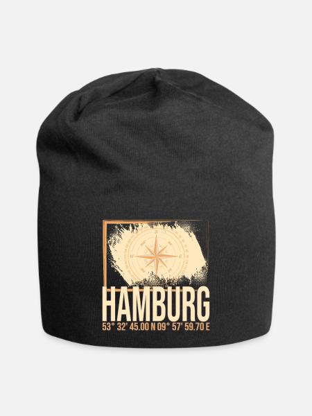 Hamburg Koordinaten - Jersey-Beanie - Schwarz