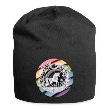 Niedliches Einhorn Regenbogen Scherenschnitt - Jersey-Beanie - Schwarz - Vorne