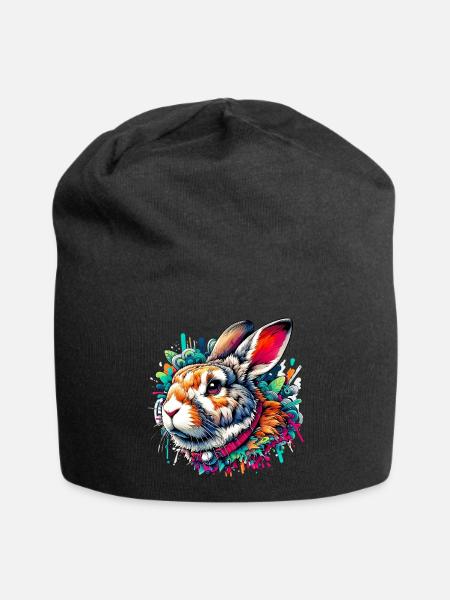 Kaninchen - Jersey-Beanie - Schwarz