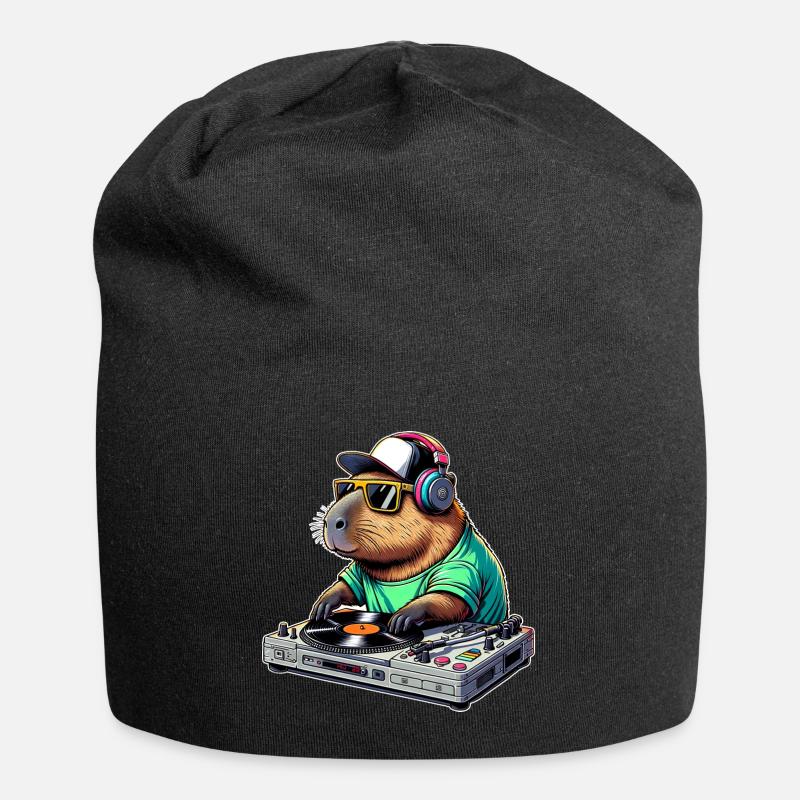 Capybara Dj - Jersey-Beanie - Schwarz