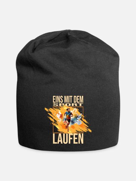 Eins mit dem Sport - Laufen - Jersey-Beanie - Schwarz