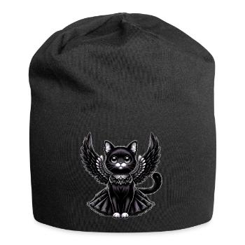 Schwarze Katze Gothic Engel Flügel Barock - Jersey-Beanie - Schwarz - Vorne