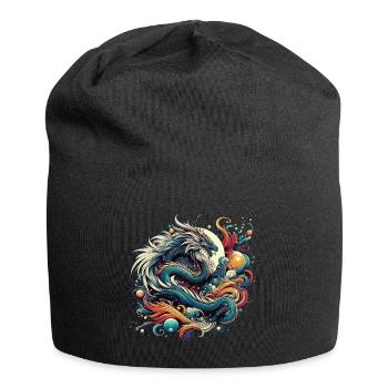 Dragon mystique dans des tourbillons abstraits colorés - Bonnet en jersey - noir - Devant