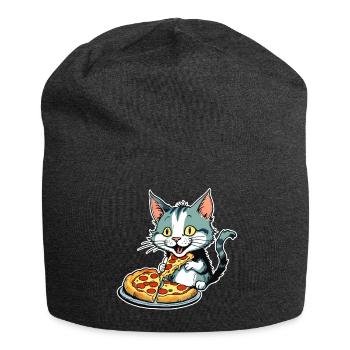 Cat loves pizza - Jersey Beanie - charcoal grey - Front