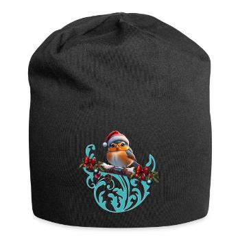 Niedlicher Weihnachtsvogel, der auf einem überdachten Ast sitzt - Jersey-Beanie - Schwarz - Vorne
