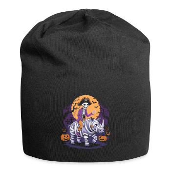 Skeleton riding a rhinoceros on Halloween - Jersey Beanie - black - Front