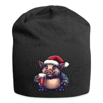 Pig Christmas Beer Funny Wild Boar - Jersey Beanie - black - Front