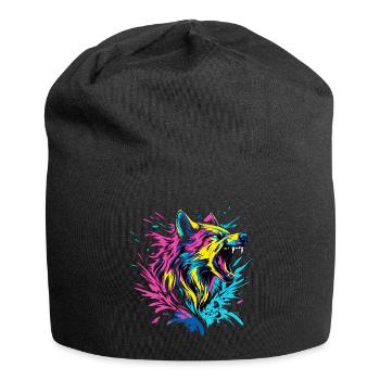 Wolf Wolfskopf Raubtier Wald Natur Wildnis Bunt - Jersey-Beanie - Schwarz - Vorne