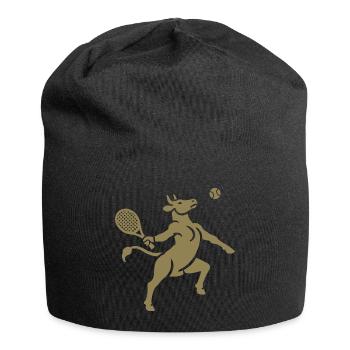 Kuh Tennis Tennisball Balancieren Horn Silhouette - Jersey-Beanie - Schwarz - Vorne